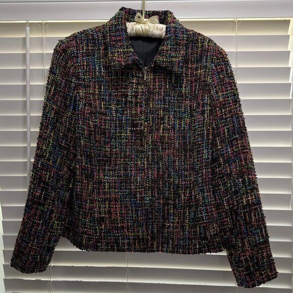 Coldwater Creek Women's long sleeve colorful boucle lined jacket; Size 16 - Picture 1 of 5
